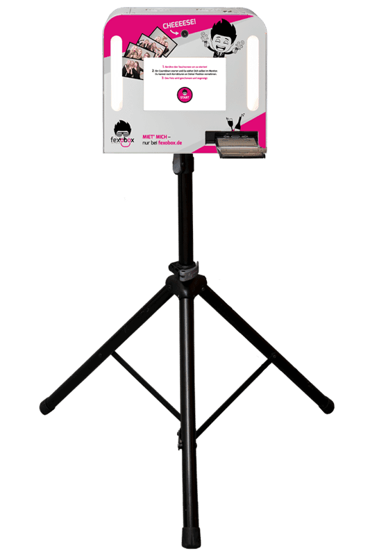 Photobooth fexobox avec écran tactile, imprimante et accessoires pour la location en France